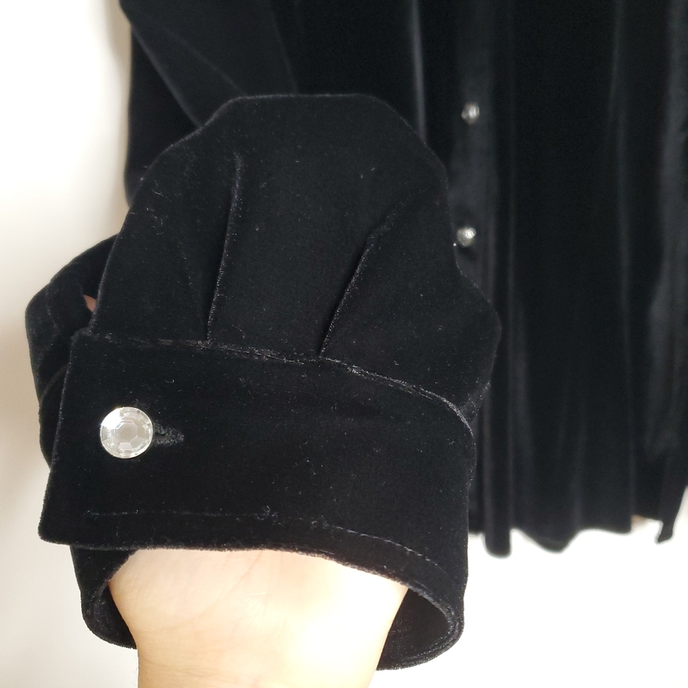 Vintage Quacker factory Velvet Shirt Sz XL Minimalist Velour Dark Academia Goth - Picture 8 of 11